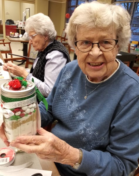 Mason jar cookie recipe crafting at Merrill Gardens at Burien