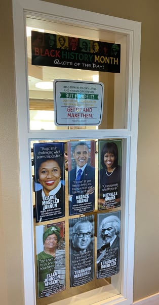 Merrill Gardens at Monterey (CA), set up their Black History Month display in their office window.