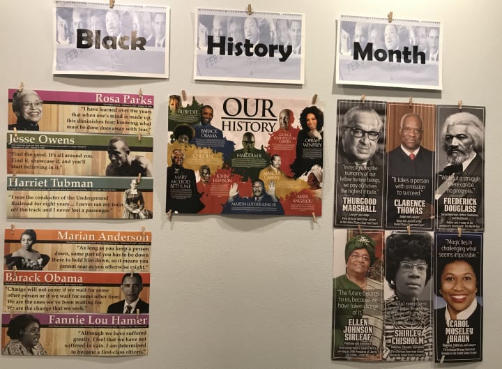 A Black History Month display was put up on the wall at Carolina Park.