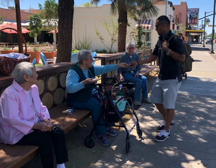 Residents handing out cookies