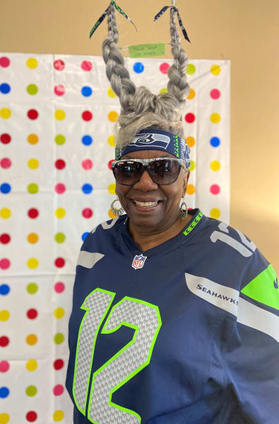 A Tacoma resident poses for Crazy Hair Day!