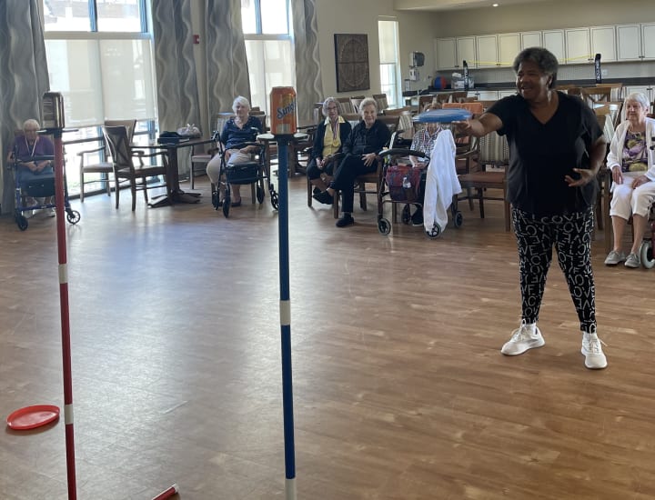 Solivita Marketplace residents lined up their shots for the frisbee toss!