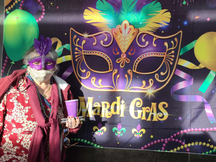 A West Covina resident celebrates Mardi Gras!